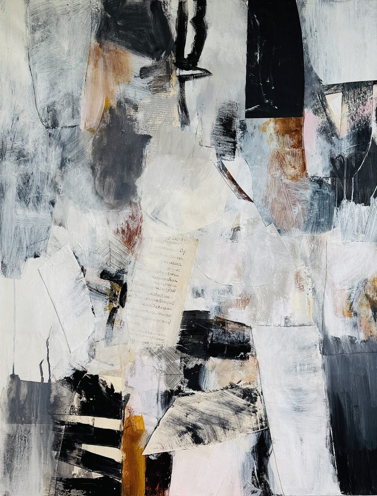 New Moment IV by Julie Schumer-- Built from salvaged materials—torn scraps, old painted surfaces, fragments of earlier work—it carries the energy of what's been lived through and transformed.